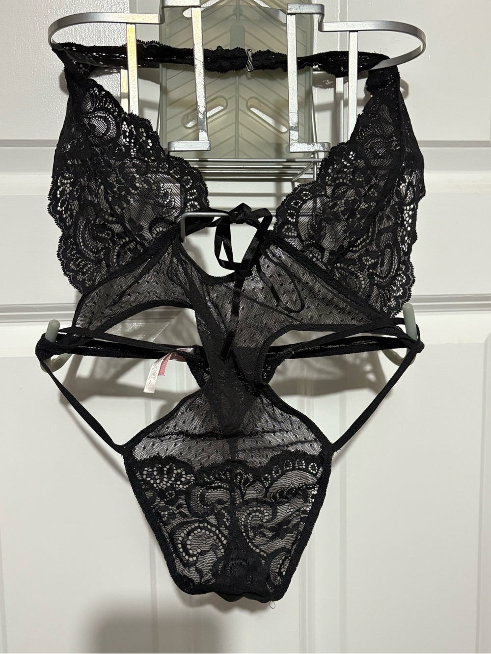 Victoria's Secret Black Lace Strappy Teddy Bodysuit